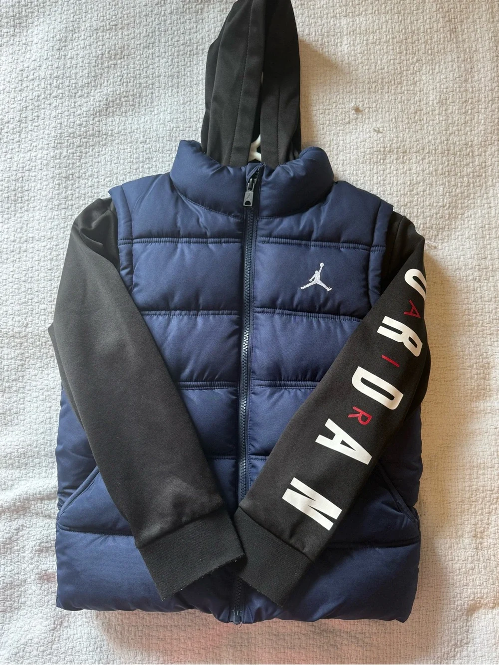 Jordan Boys' Navy & Black Puffer Vest with Sleeved Hoodie